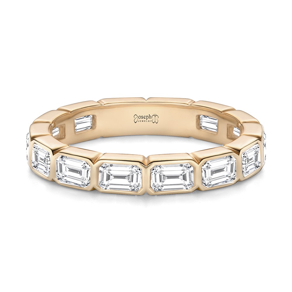 18k Rose Gold Bezel Set Emerald Cut Diamond Eternity Band - Flat View -  108549 - Thumbnail