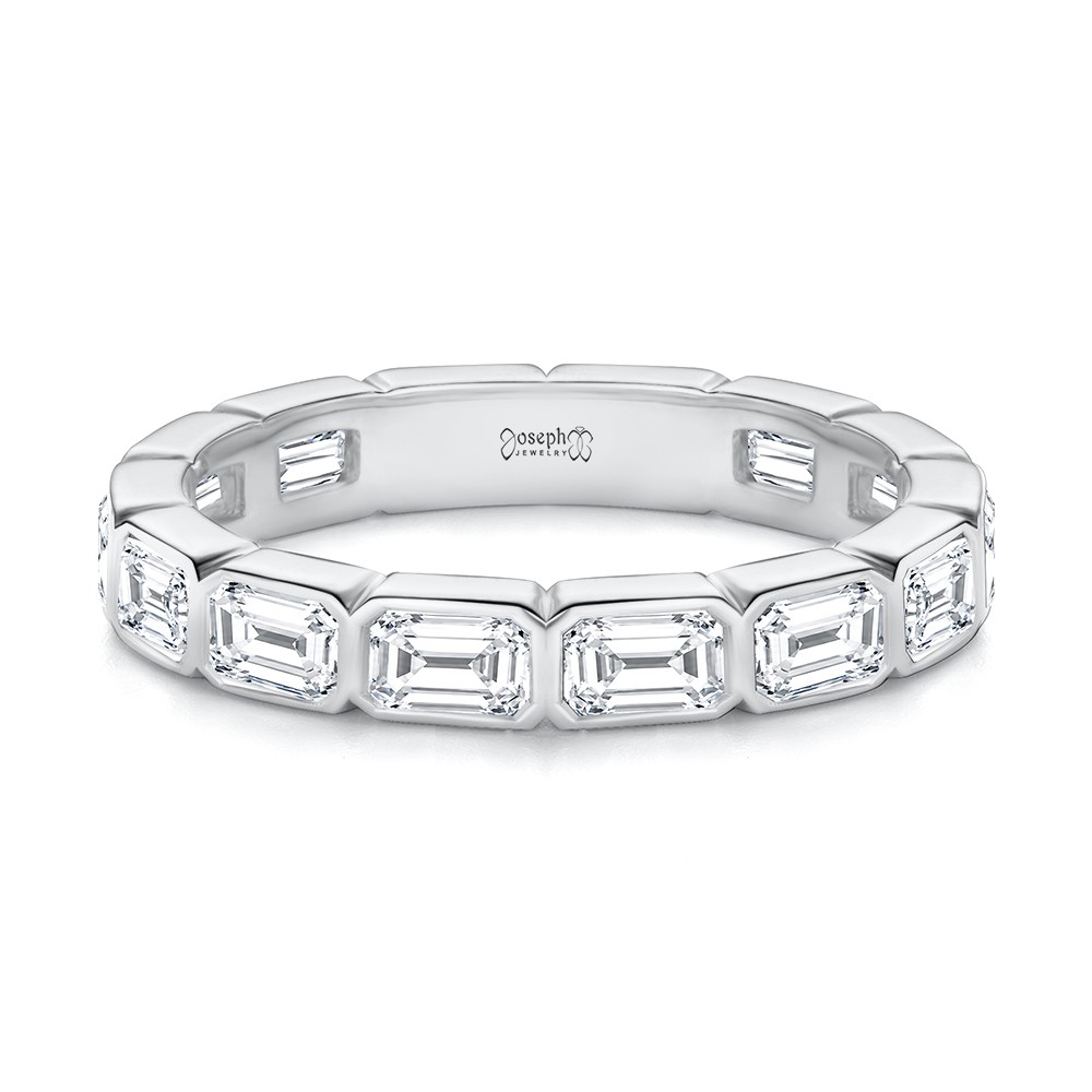 18k White Gold Bezel Set Emerald Cut Diamond Eternity Band - Flat View -  108549 - Thumbnail