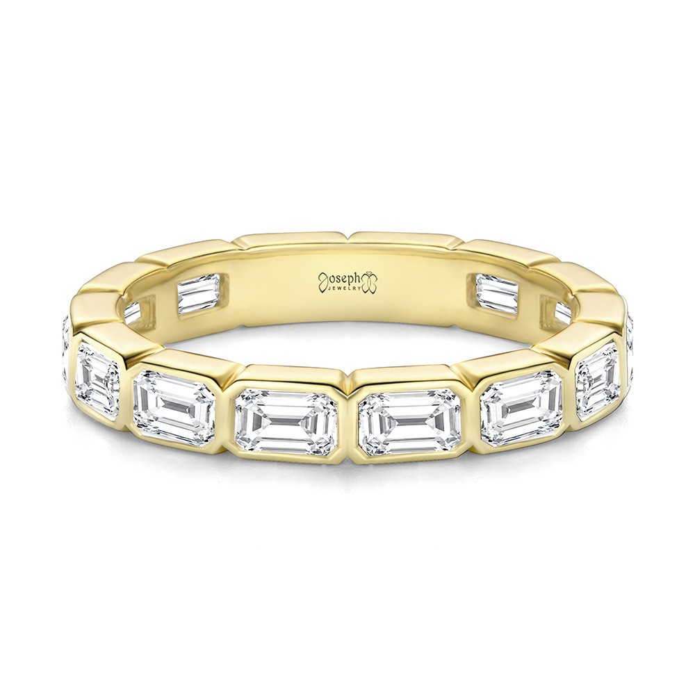 18k Yellow Gold Bezel Set Emerald Cut Diamond Eternity Band - Flat View -  108549 - Thumbnail