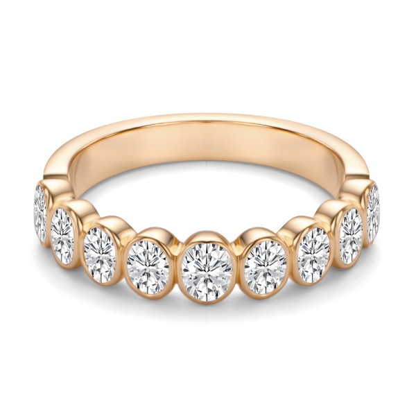 14k Rose Gold 14k Rose Gold Bezel Set Oval Diamond Band - Flat View -  108143