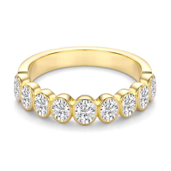 14k Yellow Gold Bezel Set Oval Diamond Band - Flat View -  108143