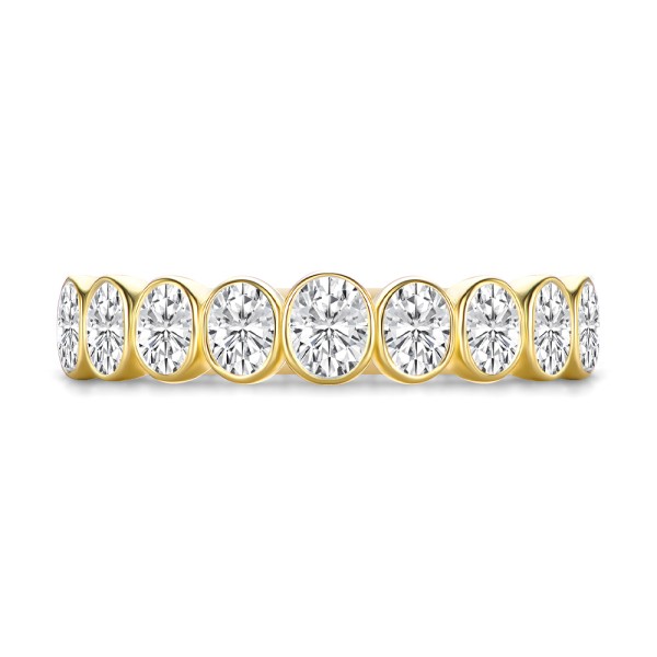 14k Yellow Gold Bezel Set Oval Diamond Band - Top View -  108143