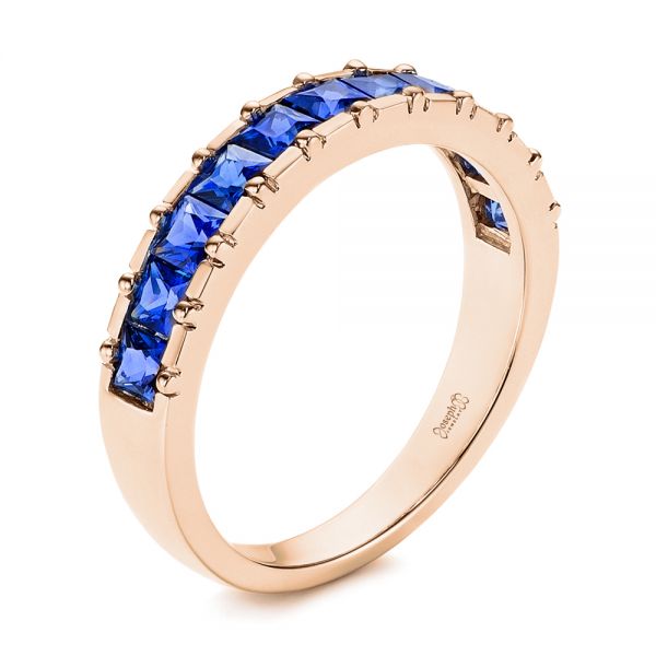 18k Rose Gold 18k Rose Gold Blue Sapphire Channel Set Wedding Band - Three-Quarter View -  106001 - Thumbnail