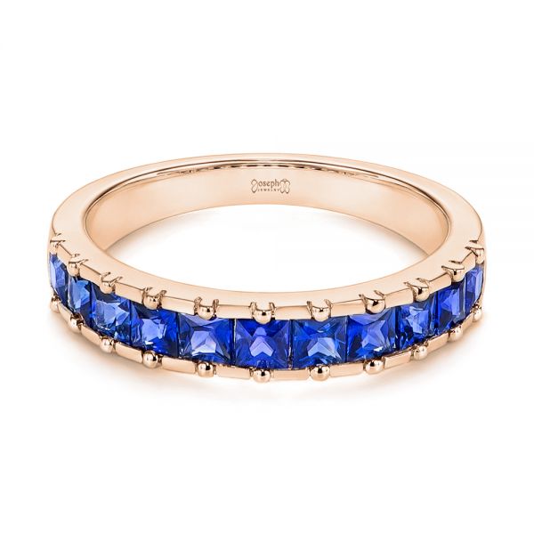 18k Rose Gold 18k Rose Gold Blue Sapphire Channel Set Wedding Band - Flat View - 106001