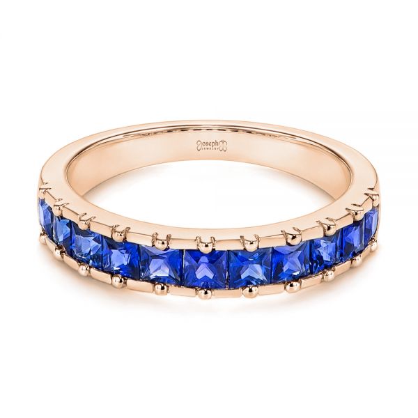 14k Rose Gold 14k Rose Gold Blue Sapphire Channel Set Wedding Band - Flat View -  106001 - Thumbnail