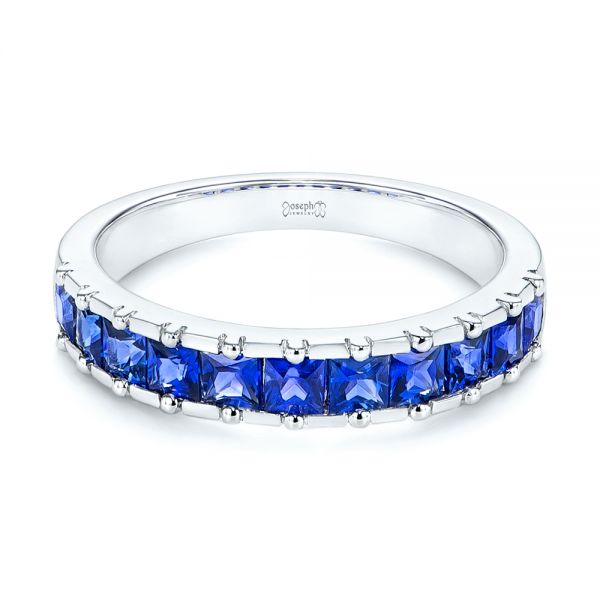 18k White Gold 18k White Gold Blue Sapphire Channel Set Wedding Band - Flat View -  106001 - Thumbnail