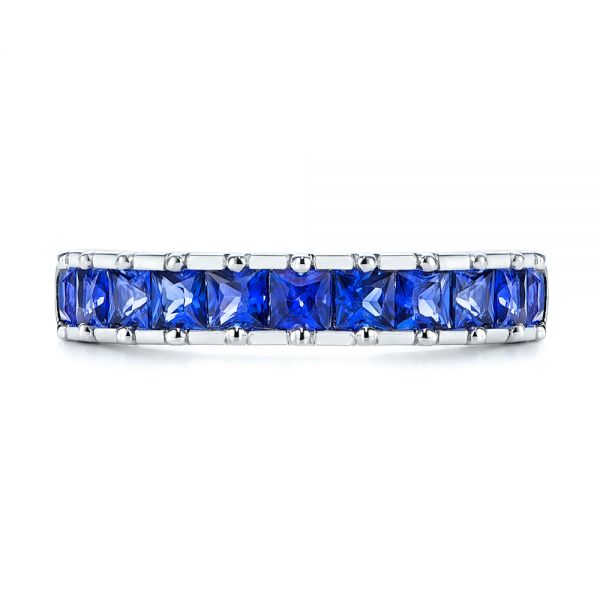 14k White Gold Blue Sapphire Channel Set Wedding Band - Top View -  106001 - Thumbnail