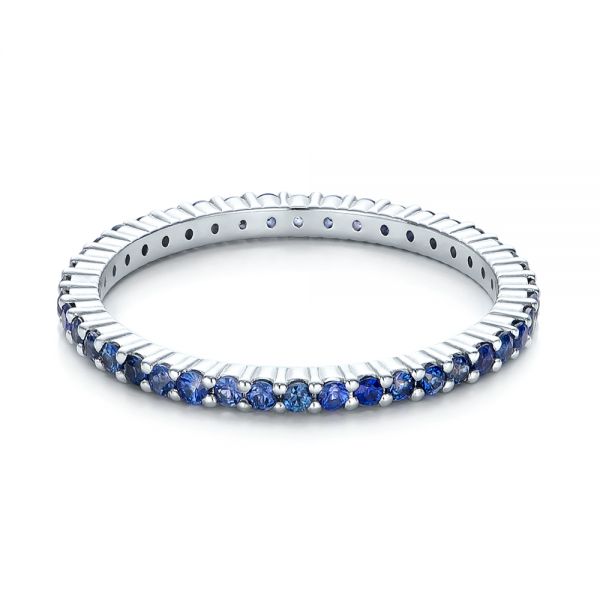 18k White Gold Blue Sapphire Stackable Eternity Band - Flat View -  101928