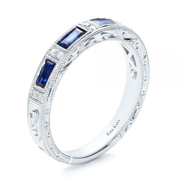 Blue Sapphire Wedding Band With Matching Engagement Ring - Kirk Kara - Three-Quarter View -  1275