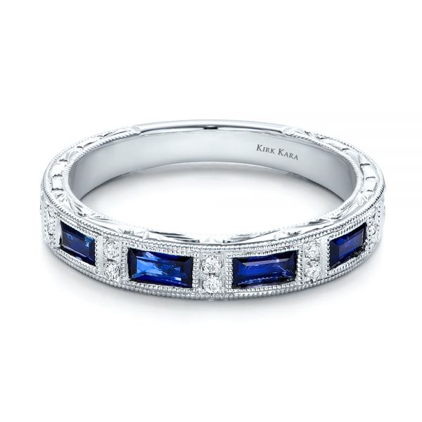 Blue Sapphire Wedding Band With Matching Engagement Ring - Kirk Kara - Flat View -  1275