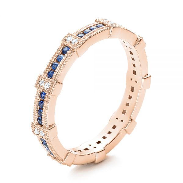 14k Rose Gold 14k Rose Gold Blue Sapphire And Diamond Stackable Eternity Band - Three-Quarter View -  101907