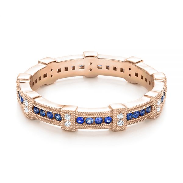 18k Rose Gold 18k Rose Gold Blue Sapphire And Diamond Stackable Eternity Band - Flat View -  101907