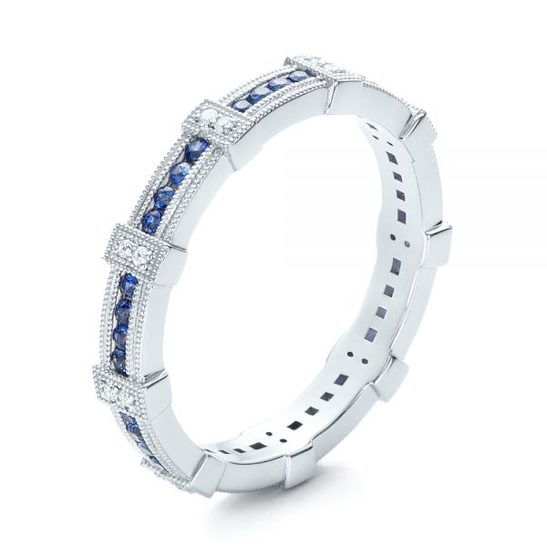 14k White Gold 14k White Gold Blue Sapphire And Diamond Stackable Eternity Band - Three-Quarter View -  101907