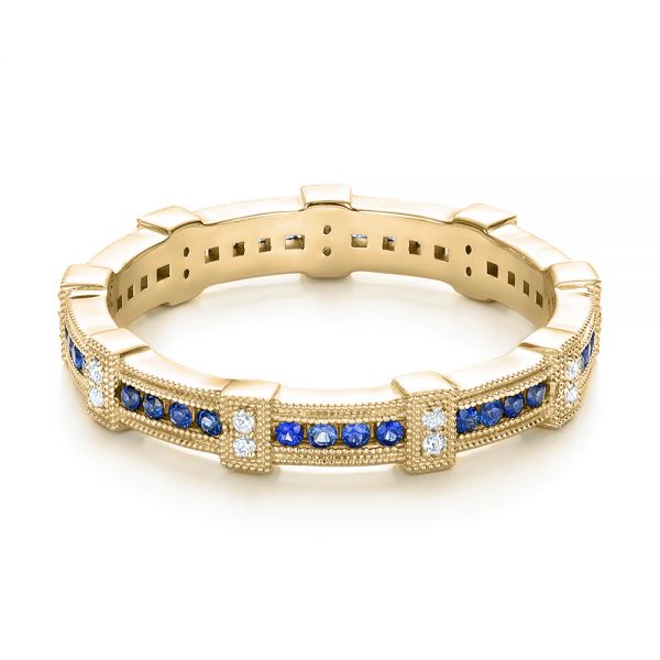 14k Yellow Gold 14k Yellow Gold Blue Sapphire And Diamond Stackable Eternity Band - Flat View -  101907