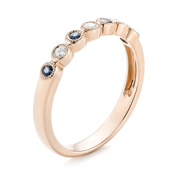 18k Rose Gold 18k Rose Gold Blue Sapphire And Diamond Stackable Ring - Three-Quarter View -  104575