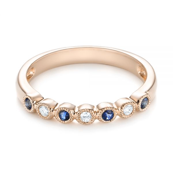18k Rose Gold 18k Rose Gold Blue Sapphire And Diamond Stackable Ring - Flat View - 104575