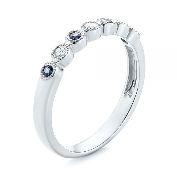 14k White Gold 14k White Gold Blue Sapphire And Diamond Stackable Ring - Three-Quarter View -  104575