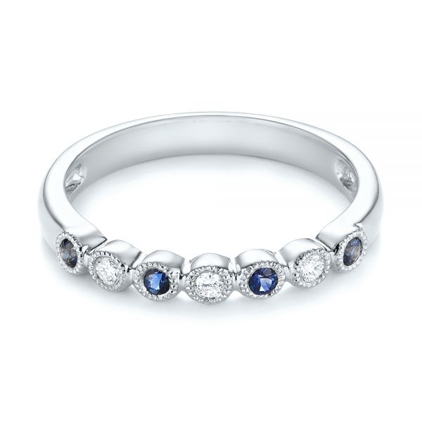 Platinum Platinum Blue Sapphire And Diamond Stackable Ring - Flat View - 104575