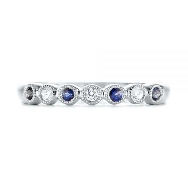 Platinum Platinum Blue Sapphire And Diamond Stackable Ring - Top View - 104575