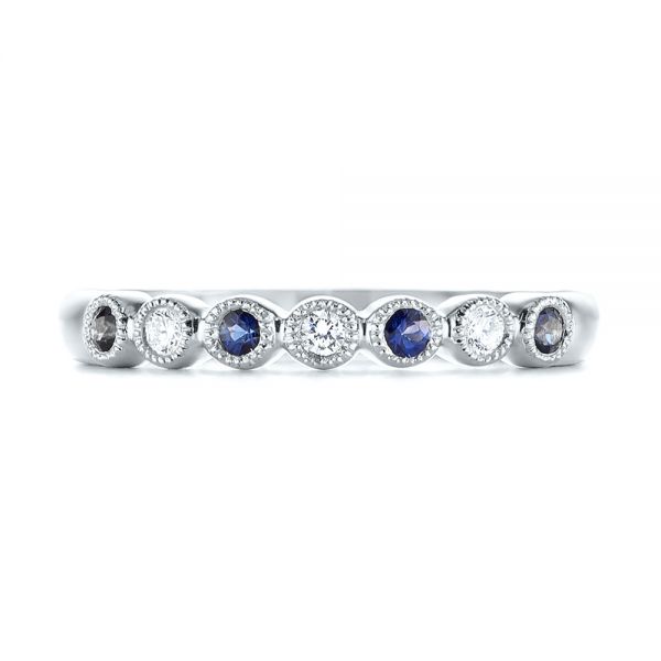 14k White Gold 14k White Gold Blue Sapphire And Diamond Stackable Ring - Top View -  104575