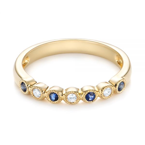 14k Yellow Gold Blue Sapphire And Diamond Stackable Ring - Flat View - 104575
