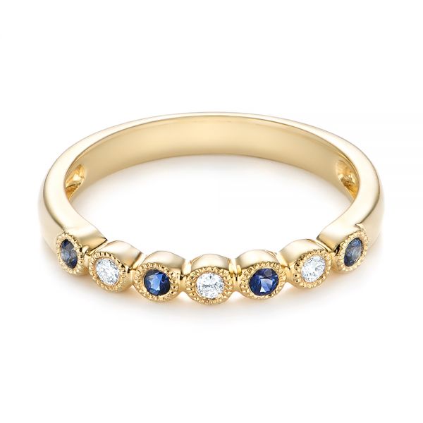 14k Yellow Gold Blue Sapphire And Diamond Stackable Ring - Flat View -  104575