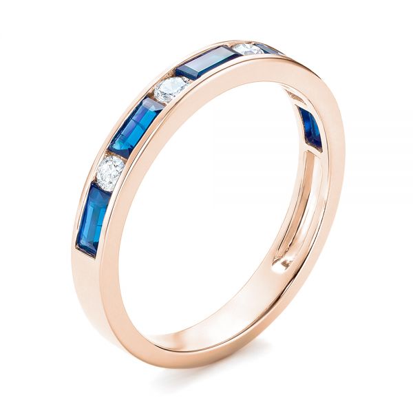 18k Rose Gold 18k Rose Gold Blue Sapphire And Diamond Wedding Band - Three-Quarter View -  103755