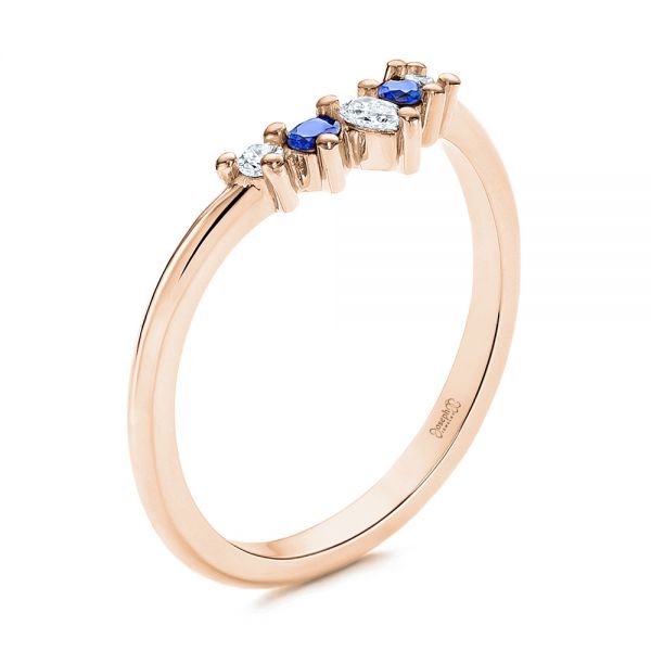 18k Rose Gold 18k Rose Gold Blue Sapphire And Diamond Wedding Band - Three-Quarter View -  106269