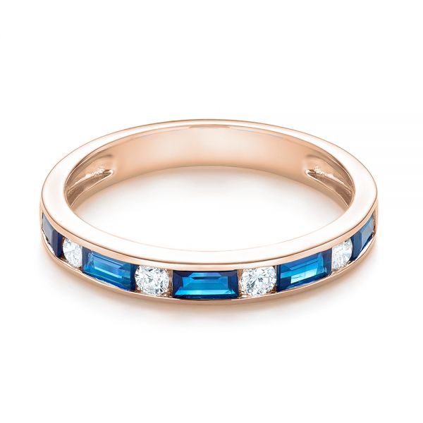 14k Rose Gold 14k Rose Gold Blue Sapphire And Diamond Wedding Band - Flat View -  103755