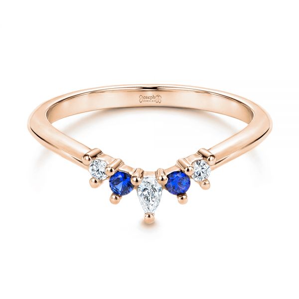 18k Rose Gold 18k Rose Gold Blue Sapphire And Diamond Wedding Band - Flat View -  106269
