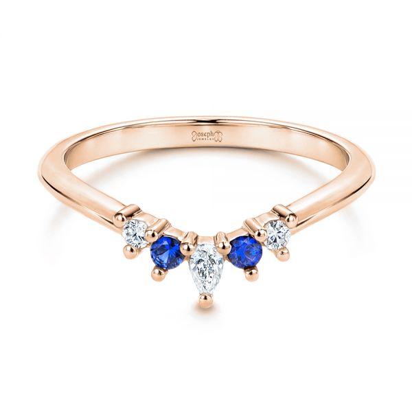 14k Rose Gold 14k Rose Gold Blue Sapphire And Diamond Wedding Band - Flat View -  106269