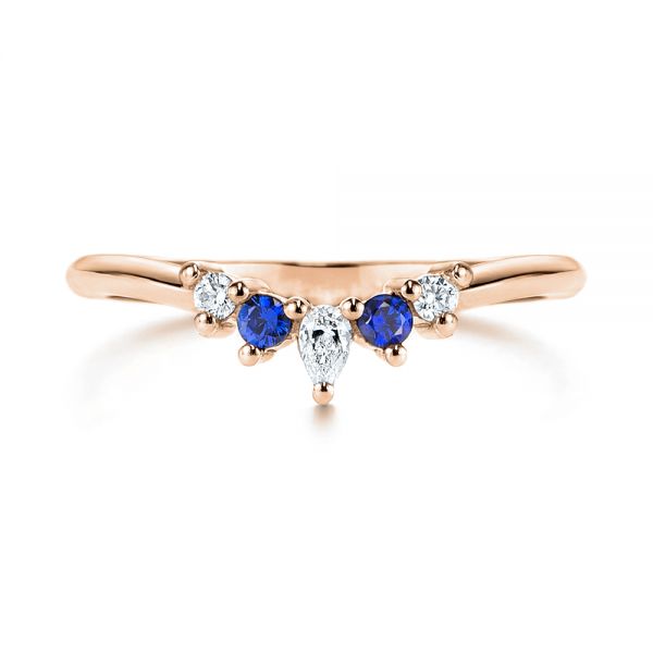 14k Rose Gold 14k Rose Gold Blue Sapphire And Diamond Wedding Band - Top View -  106269