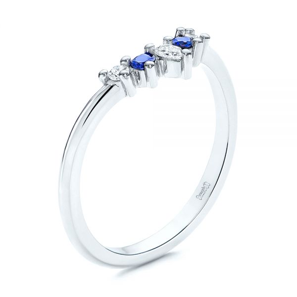 18k White Gold 18k White Gold Blue Sapphire And Diamond Wedding Band - Three-Quarter View -  106269