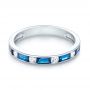 14k White Gold Blue Sapphire And Diamond Wedding Band - Flat View -  103755 - Thumbnail