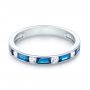 14k White Gold Blue Sapphire And Diamond Wedding Band - Flat View -  103755 - Thumbnail