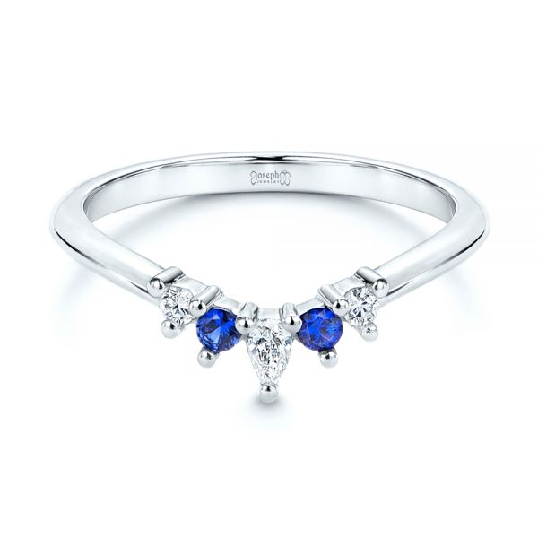  Platinum Blue Sapphire And Diamond Wedding Band - Flat View -  106269