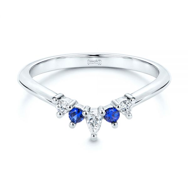 14k White Gold 14k White Gold Blue Sapphire And Diamond Wedding Band - Flat View -  106269