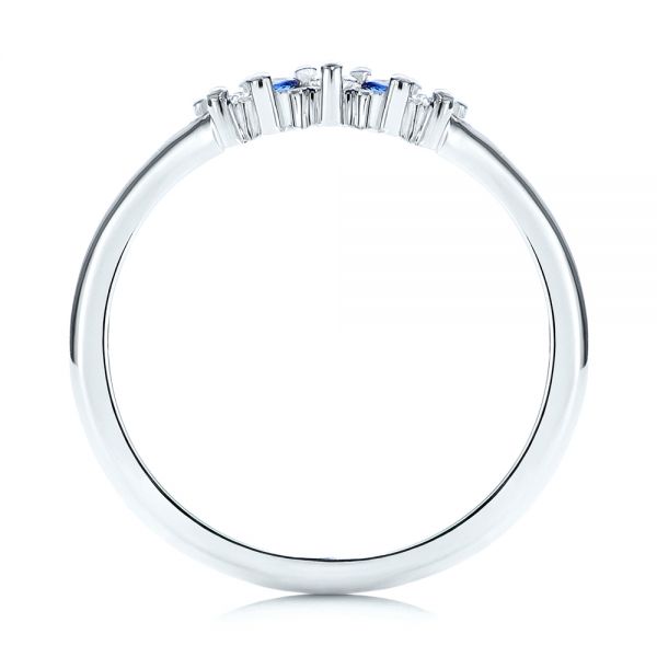 14k White Gold 14k White Gold Blue Sapphire And Diamond Wedding Band - Front View -  106269