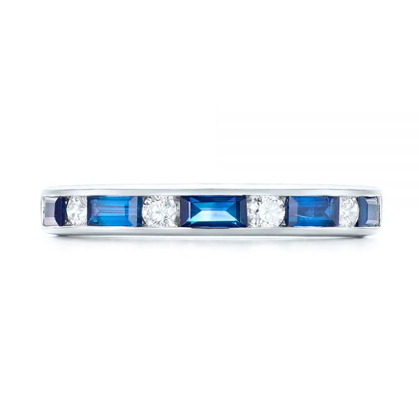 14k White Gold Blue Sapphire And Diamond Wedding Band - Top View - 103755