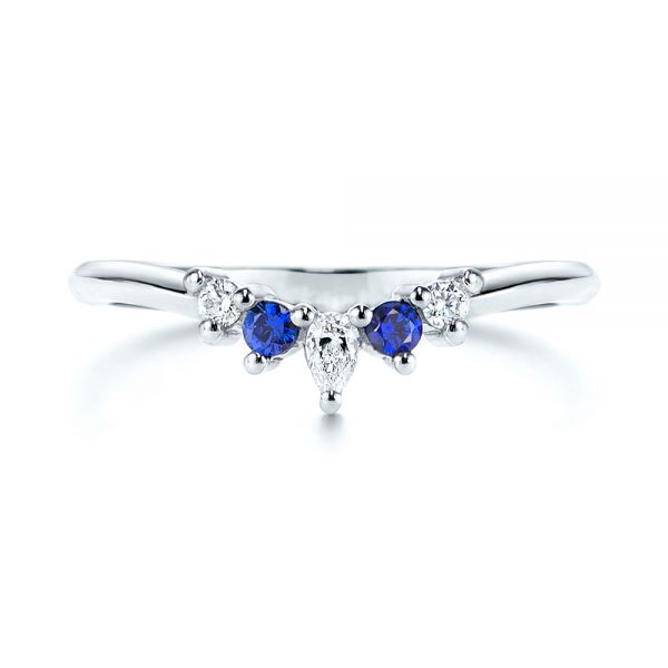  Platinum Blue Sapphire And Diamond Wedding Band - Top View -  106269