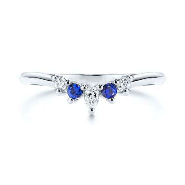 14k White Gold 14k White Gold Blue Sapphire And Diamond Wedding Band - Top View -  106269