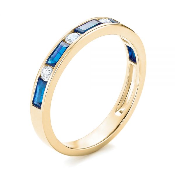 14k Yellow Gold 14k Yellow Gold Blue Sapphire And Diamond Wedding Band - Three-Quarter View -  103755