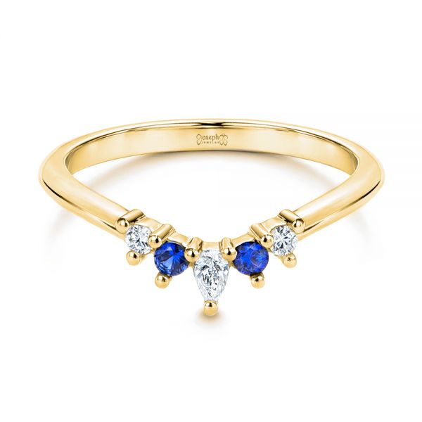 18k Yellow Gold 18k Yellow Gold Blue Sapphire And Diamond Wedding Band - Flat View -  106269