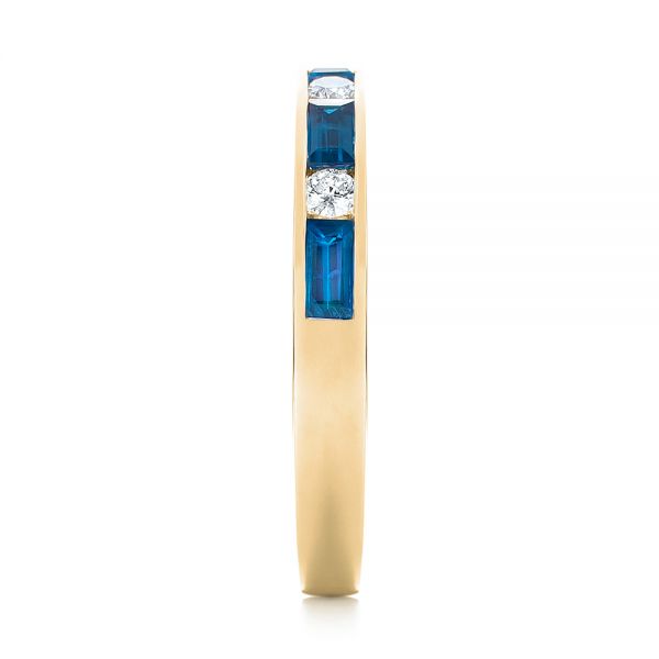 18k Yellow Gold 18k Yellow Gold Blue Sapphire And Diamond Wedding Band - Side View -  103755