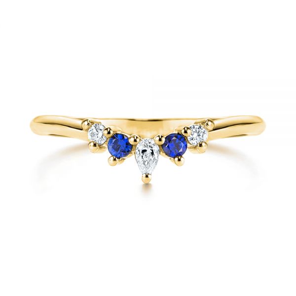 18k Yellow Gold 18k Yellow Gold Blue Sapphire And Diamond Wedding Band - Top View -  106269