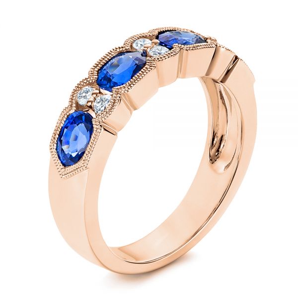 18k Rose Gold 18k Rose Gold Blue Sapphire And Diamond Wedding Ring - Three-Quarter View -  105421