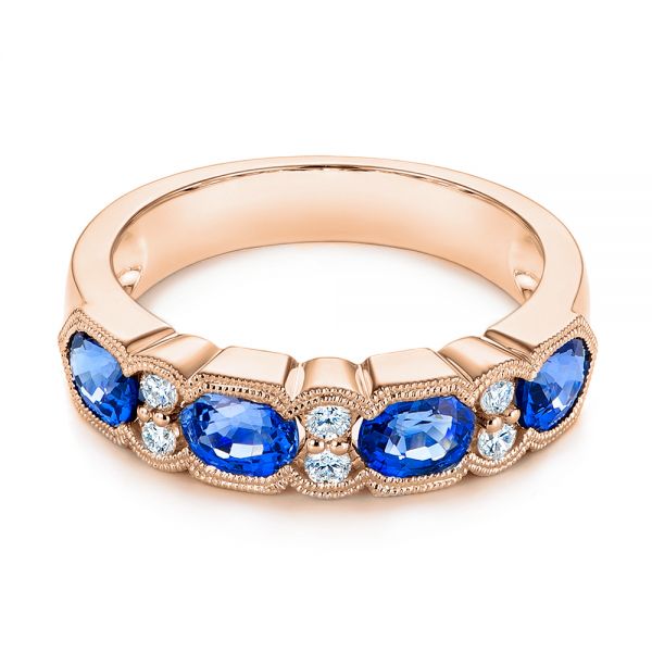14k Rose Gold 14k Rose Gold Blue Sapphire And Diamond Wedding Ring - Flat View -  105421