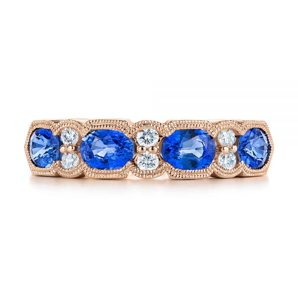 18k Rose Gold 18k Rose Gold Blue Sapphire And Diamond Wedding Ring - Top View -  105421