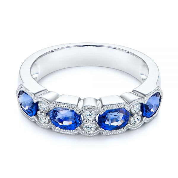  Platinum Platinum Blue Sapphire And Diamond Wedding Ring - Flat View -  105421