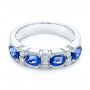 14k White Gold Blue Sapphire And Diamond Wedding Ring - Flat View -  105421 - Thumbnail